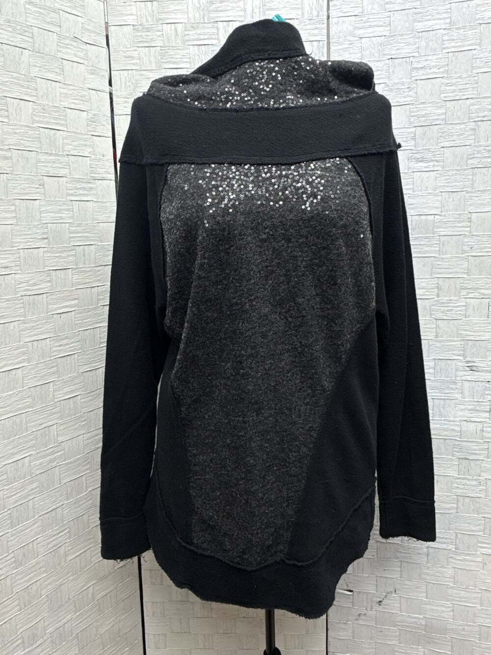 Free People Swash Sequin Hooded Sweatshirt Size S Black